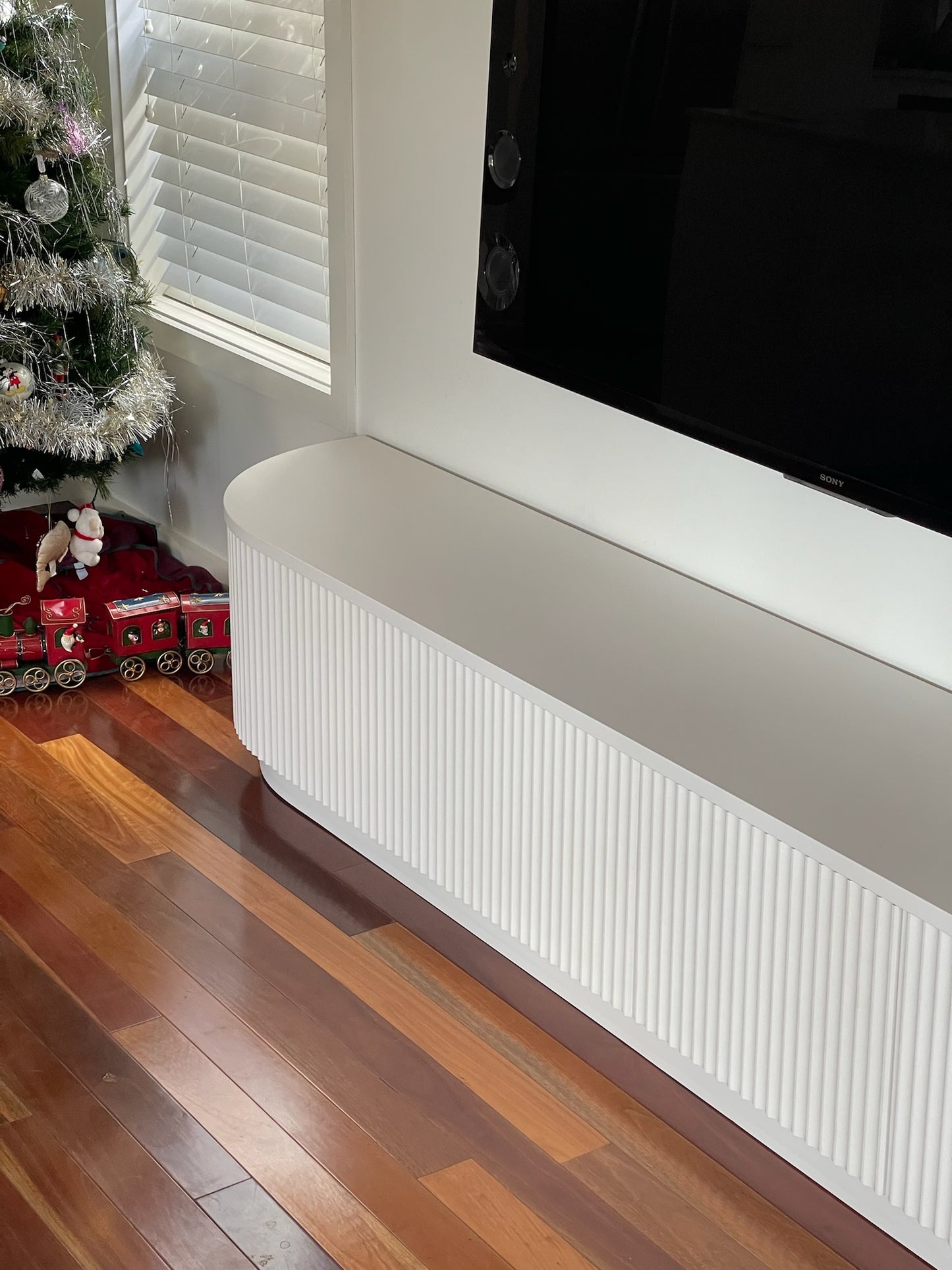 Floor Standing Curved Ripple Entertainment Unit - Timber