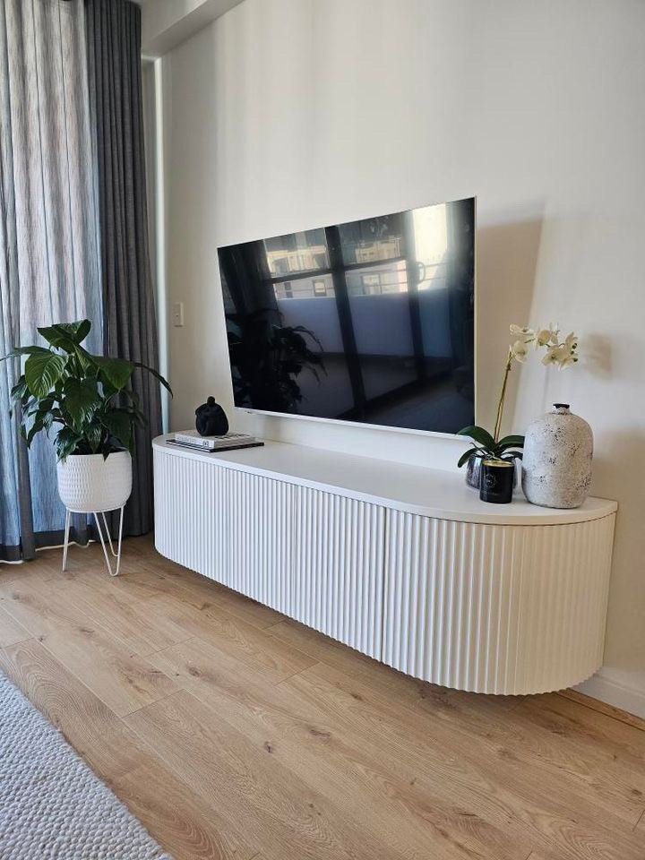 Floating Curved Ripple Entertainment Unit- Timber